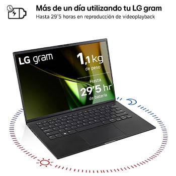 LG Portátil 14 LG gram 14Z90S, Windows 11 Home, Intel® Core™ Ultra 7, 32 GB RAM , 1TB SSD,  Pantalla IPS 1920x1200,ligero,  , 29.5 horas, AI,Negro Obsidiana, 14Z90S-G.AD78B
