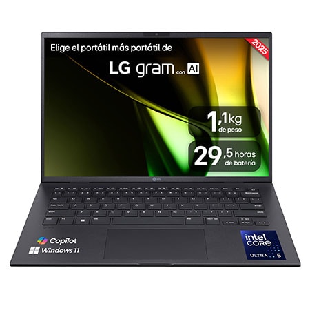 Portátil 14″ LG gram – 14Z90S, Windows 11, Intel® Core™ Ultra 7, 16 GB RAM, 512 GB SSD, Panel IPS WUXGA (1920×1200), Ultraligero 1,1 kg, 29,5 h, Negro – 14Z90S-V.AP75B