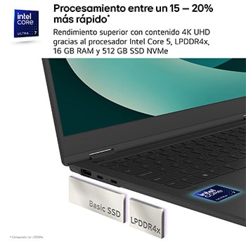 LG Portátil 16" LG gram - 16Z90RU, Windows 11, Intel® Core™ i5, 16 GB RAM, 512 GB SSD, Panel IPS WQXGA (2560x1600), Ligero 1,2 kg,  23,5 h, Negro, 16Z90RU-G.AP55B