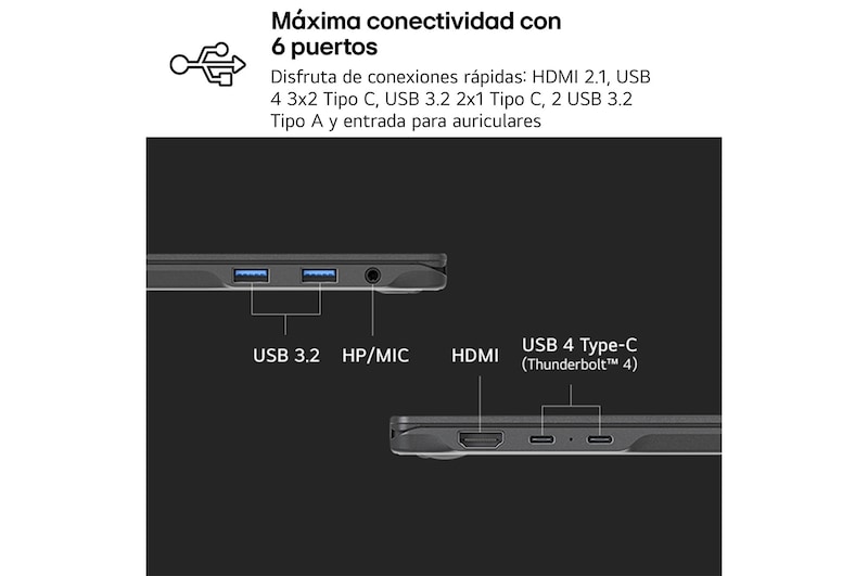 LG Portátil 16" LG gram 16Z90T, Windows 11 Home, Intel® Core™ Ultra7 , 16 GB RAM , 1TB SSD, Panel IPS (2560*1600), Ligero, 1.199 g , 22.5 h, AI,Negro, 16Z90T-G.AA78B