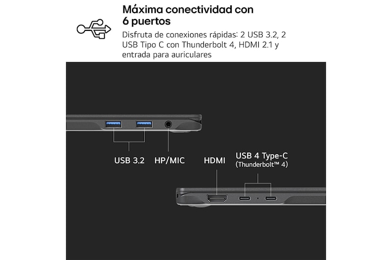 LG Portátil 16" LG gram - 16Z90TL, Windows 11, Intel® Core™ Lunar Lake, 16 GB RAM, 1 TB SSD, Panel IPS WQXGA (2560x1600), Ligero 1,2kg, 28,5 h, Negro, 16Z90TL-G.AS58B