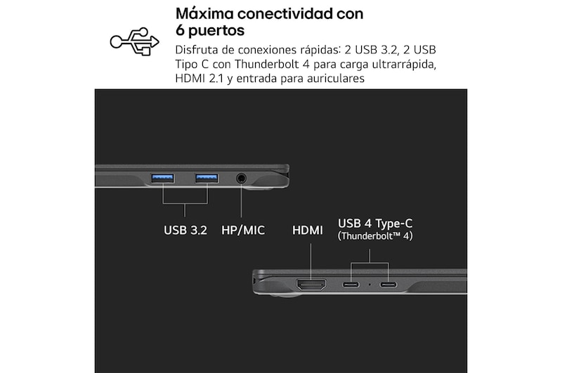 LG Portátil 17" LG gram 17Z90T, Windows 11 Home, Intel® Core™ Ultra7 , 16 GB RAM , 1TB SSD,  Panel IPS (2560*1600), Ligero, 1.350 g , 20 h,  AI,Gris carbón, 17Z90T-G.AA7LB