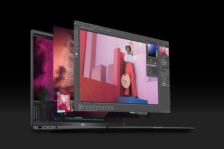 Se muestra el portátil LG gram ejecutando varias tareas al mismo tiempo