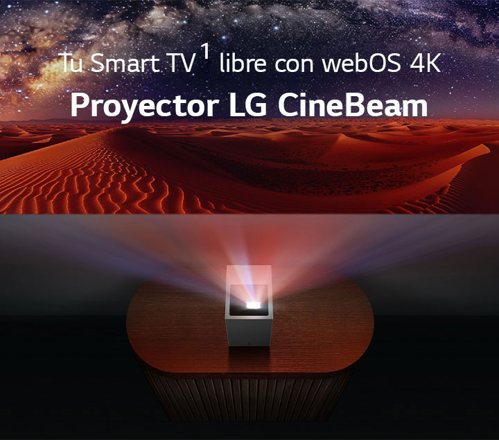 LG CineBeam está proyectando una imagen de un desierto.