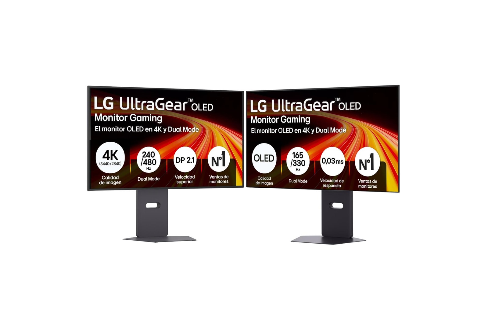 Vista frontal de Setup 2 Monitores Gaming LG OLED 4K, 32", DualMode 32GX87-32G8.SET