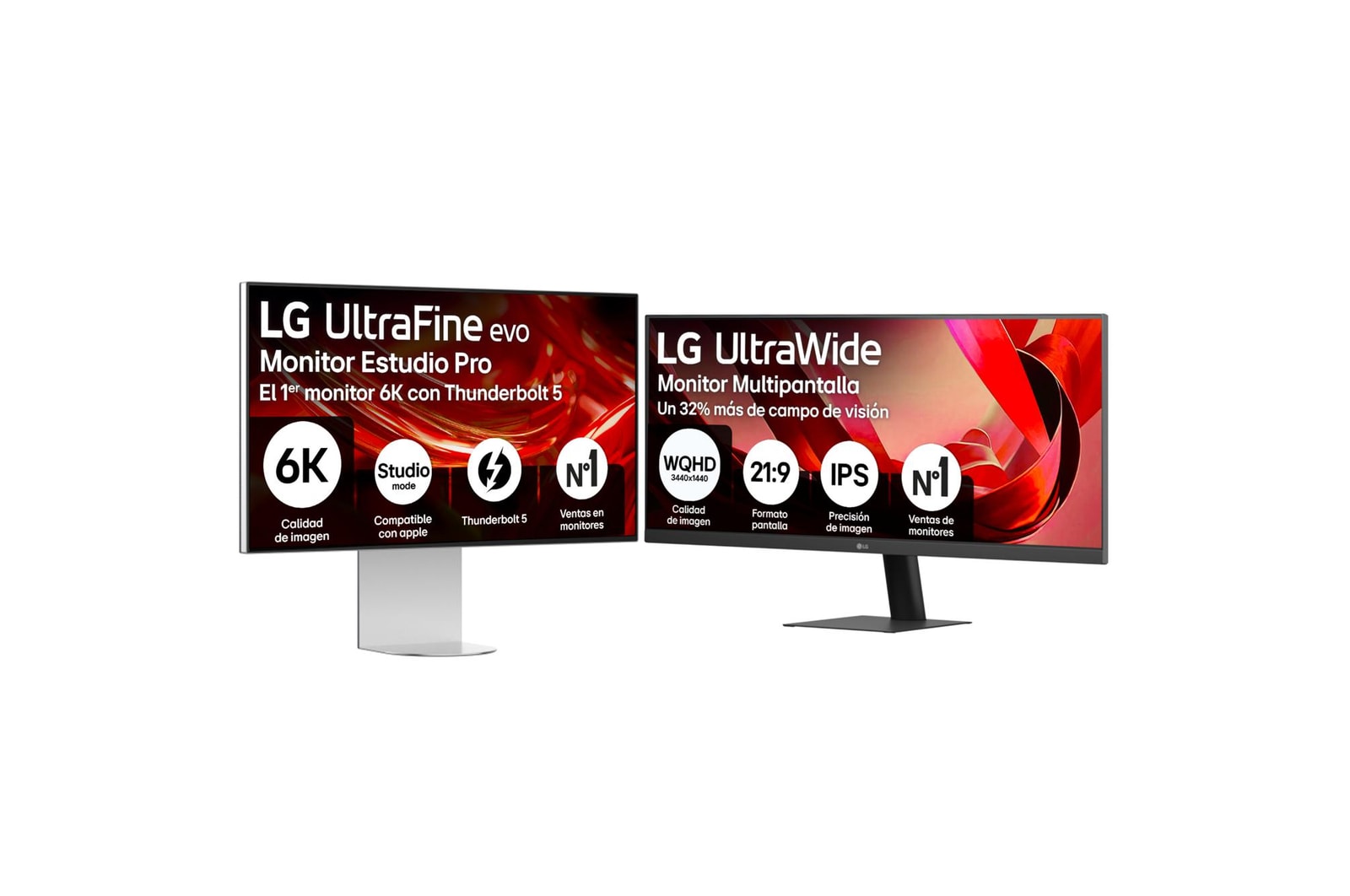 Vista frontal de Setup Monitor Office LG 6K, 32" + LG UltraWide 29'' 32U99-29U51.SET