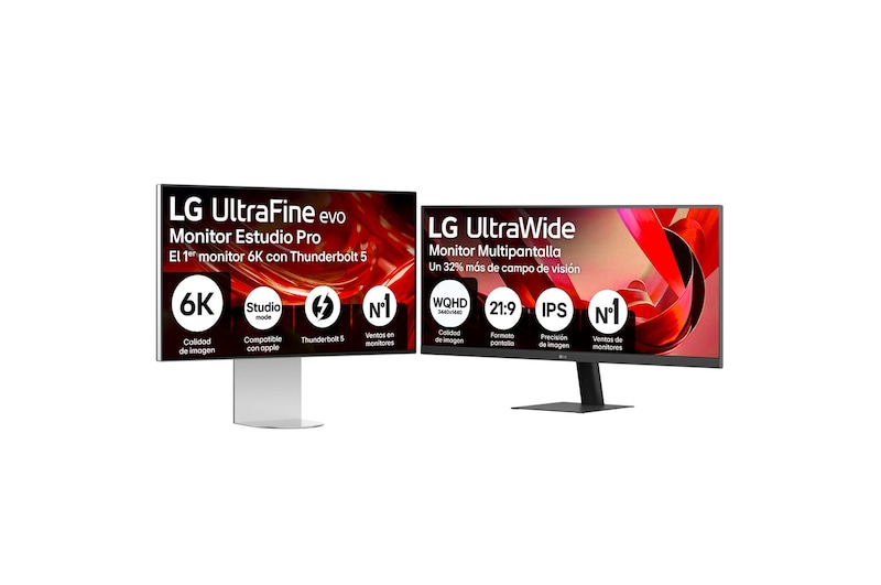 Vista frontal de Setup Monitor Office LG 6K, 32" + LG UltraWide 29'' 32U99-29U51.SET