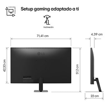 Front and side views of an LG Smart Monitor showing overall product size and proportions.