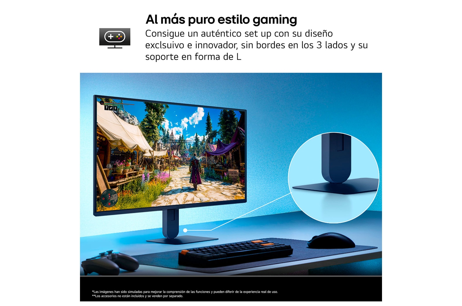 Rear view of a gaming monitor showing its connectivity ports, including one HDMI™ 2.1 input, one DisplayPort 1.4 port, and 3-pole H/P out.