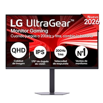 Vista frontal de Monitor Gaming LG Ultragear 32", QHD, 200Hz, 1ms 32G620B-B