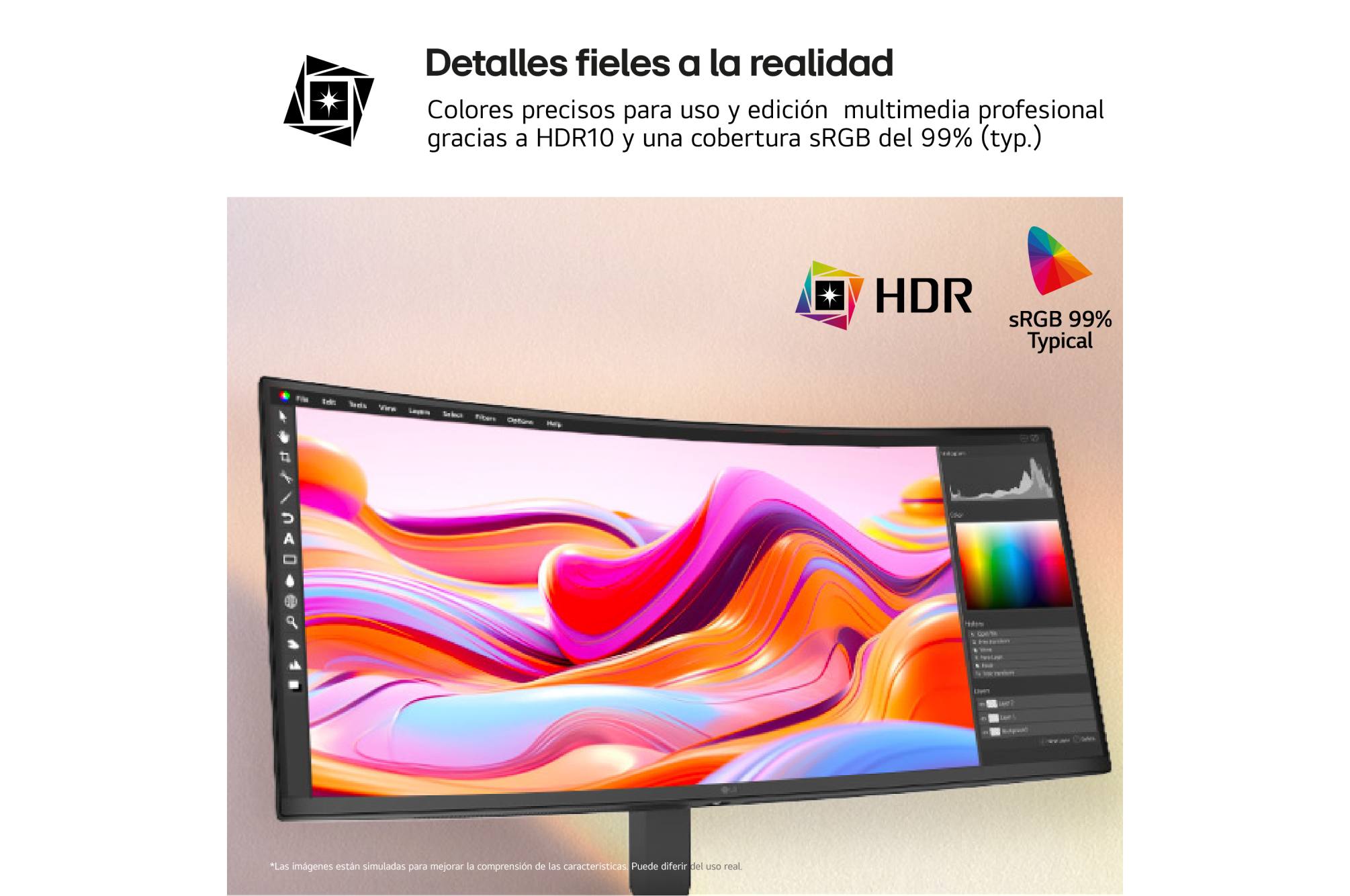 Monitor LG 34U640B-B HDR10 y cobertura sRGB 99 por ciento