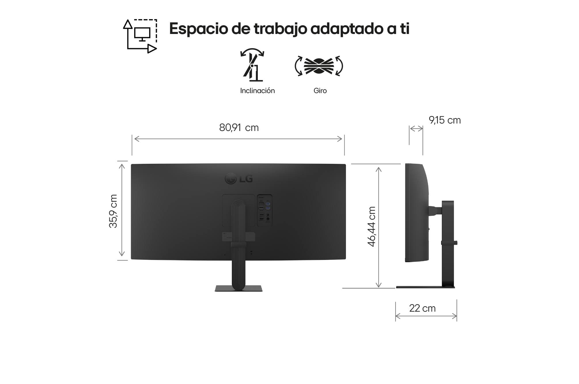 Dimensiones y ergonomía del monitor LG 34U640B-B