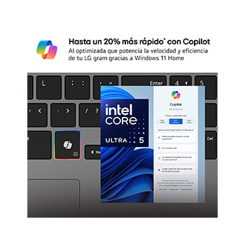 Portátil 15" LG gramBook 15U50U, Windows 11 Home, Intel® Core™ Ultra 5, 16 GB RAM , 512 GB SSD, Pantalla IPS (1920*1080), ligero, 1.700 g, 10 horas, AI, Negro carbón