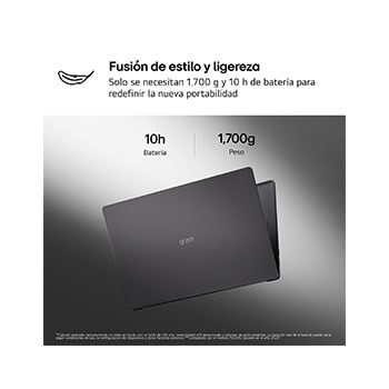 Portátil 15" LG gramBook 15U50U, Windows 11 Home, Intel® Core™ Ultra 5, 16 GB RAM , 512 GB SSD, Pantalla IPS (1920*1080), ligero, 1.700 g, 10 horas, AI, Negro carbón