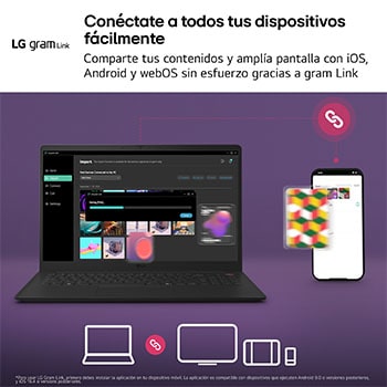A top-down view of an LG gram Pro aptop surrounded by circular sound wave graphics. The image visually represents immersive spatial audio, with Dolby Atmos branding shown on the lower corner of the scene.