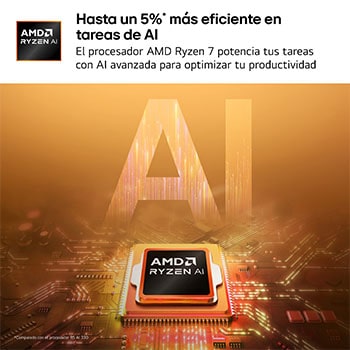 A visual illustration of an AMD Ryzen AI processor placed on a circuit board, symbolizing AI performance. The image highlights up to 50 TOPS processing capability and AMD Radeon Graphics, represented through a glowing AI-themed graphic background.