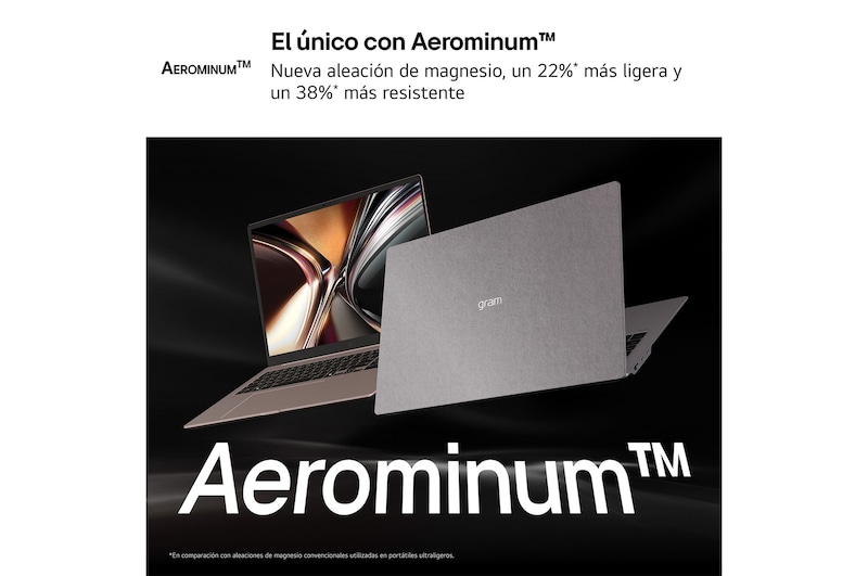 An LG gram Pro laptop displayed at an angled position on a dark background, emphasizing its lightweight 1,199 g body designed for a 16-inch size. A MIL-STD-810H badge is shown, indicating that the device has passed seven military-grade durability tests.