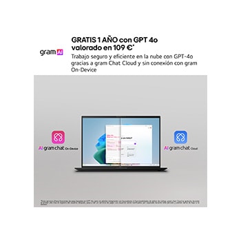 La imagen muestra un portátil gram abierto con paneles de datos en la pantalla, con “77Wh” debajo del producto para destacar la larga duración de batería.