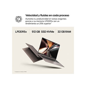 Esta imagen muestra un portátil LG gram Pro con contenido de edición de vídeo en la pantalla, con dos elementos visuales circulares azules situados bajo el área del teclado.