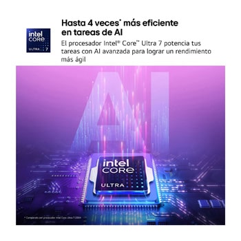 A visual illustration of an Intel Core Ultra processor placed on a circuit board, symbolizing AI performance. The image highlights up to 50 TOPS processing capability and Intel graphics with 4Xe cores, represented through a glowing AI-themed graphic background.