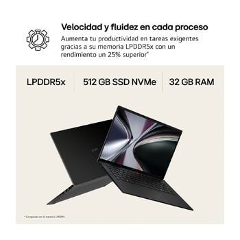 The image shows an open gram laptop displaying data dashboards on the screen, with “36.5hrs” and “72Wh” shown beneath the product to highlight long battery life.