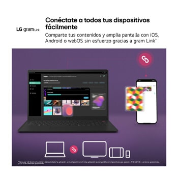 A top-down view of an LG gram laptop surrounded by circular sound wave graphics. The image visually represents immersive spatial audio, with Dolby Atmos branding shown on the lower corner of the scene.