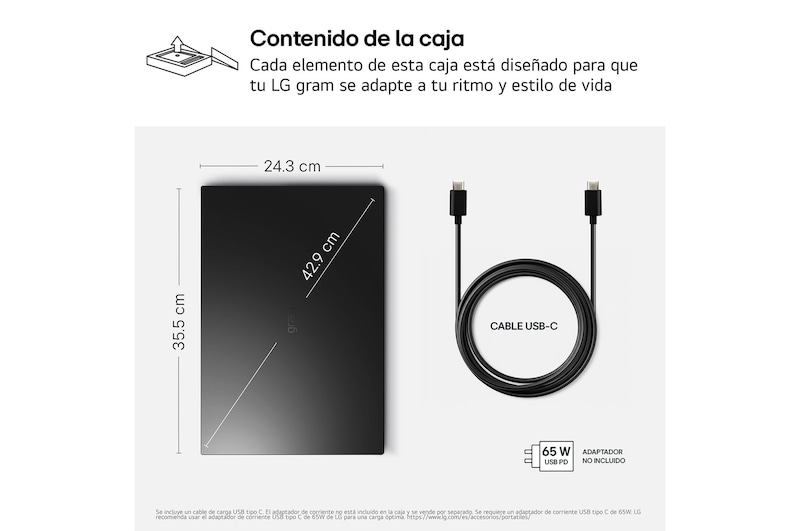 Portátil 16" LG gram 16ZD90TL, Intel® Core™ Ultra 7, 32 GB RAM, 512 GB SSD, Panel IPS WQXGA (2560x1600), Ligero 1,2kg, 28,5 h, Negro