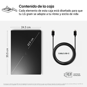 Portátil 16" LG gram 16ZD90TL, Intel® Core™ Ultra 7, 32 GB RAM, 512 GB SSD, Panel IPS WQXGA (2560x1600), Ligero 1,2kg, 28,5 h, Negro