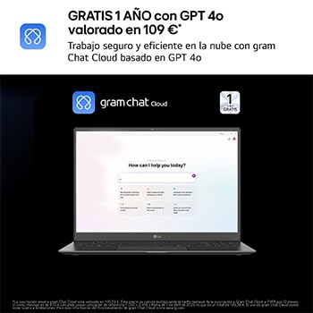 Portátil 16" LG gram 16ZD90TL, Intel® Core™ Ultra 7, 32 GB RAM, 512 GB SSD, Panel IPS WQXGA (2560x1600), Ligero 1,2kg, 28,5 h, Negro