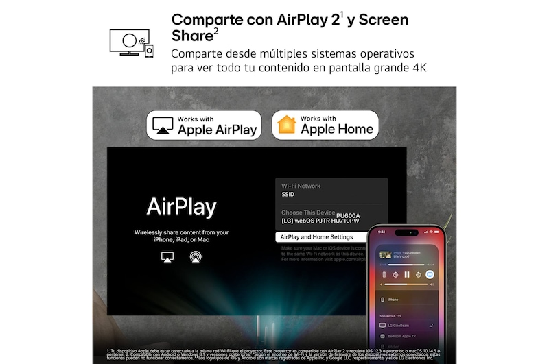 LG CineBeam Q | 4K UHD hasta 120" calibración automática | SmartTV con webOS | Láser RGB con 600 lúmenes | Ligero, 1.49 kg, PU600U
