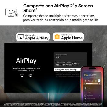 LG CineBeam Q | 4K UHD hasta 120" calibración automática | SmartTV con webOS | Láser RGB con 600 lúmenes | Ligero, 1.49 kg, PU600U