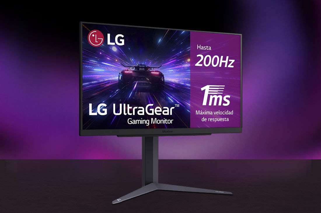 Monitor LG UltraGear 27GS75QX con pantalla plana y base negra.