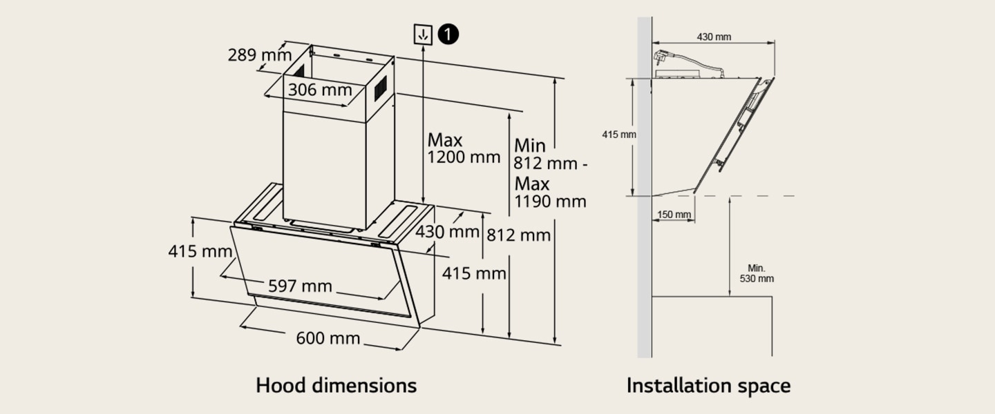 Image montrant les dimensions de la hotte.