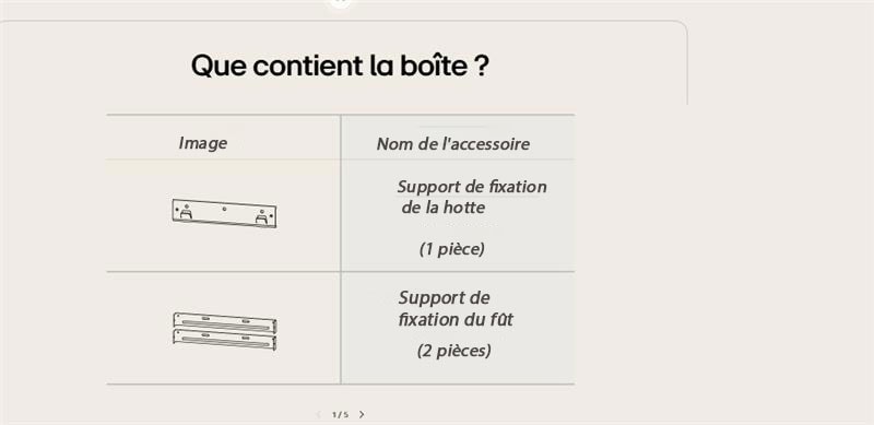 Image du support de fixation de la hotte et des supports de fixation du fût.