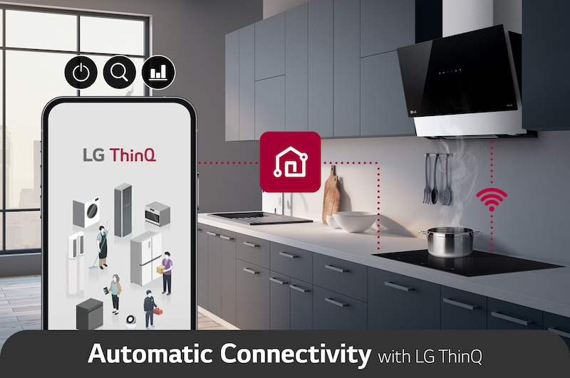 ThinQ_An image of an induction hob and a smartphone connected through ThinQ.