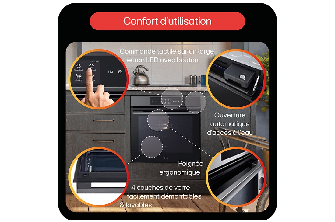 LG Four encastrable | 76L | InstaView™ | Design élégant | ProBake Convection™ |  EasyClean™, LG WS9D7673CB