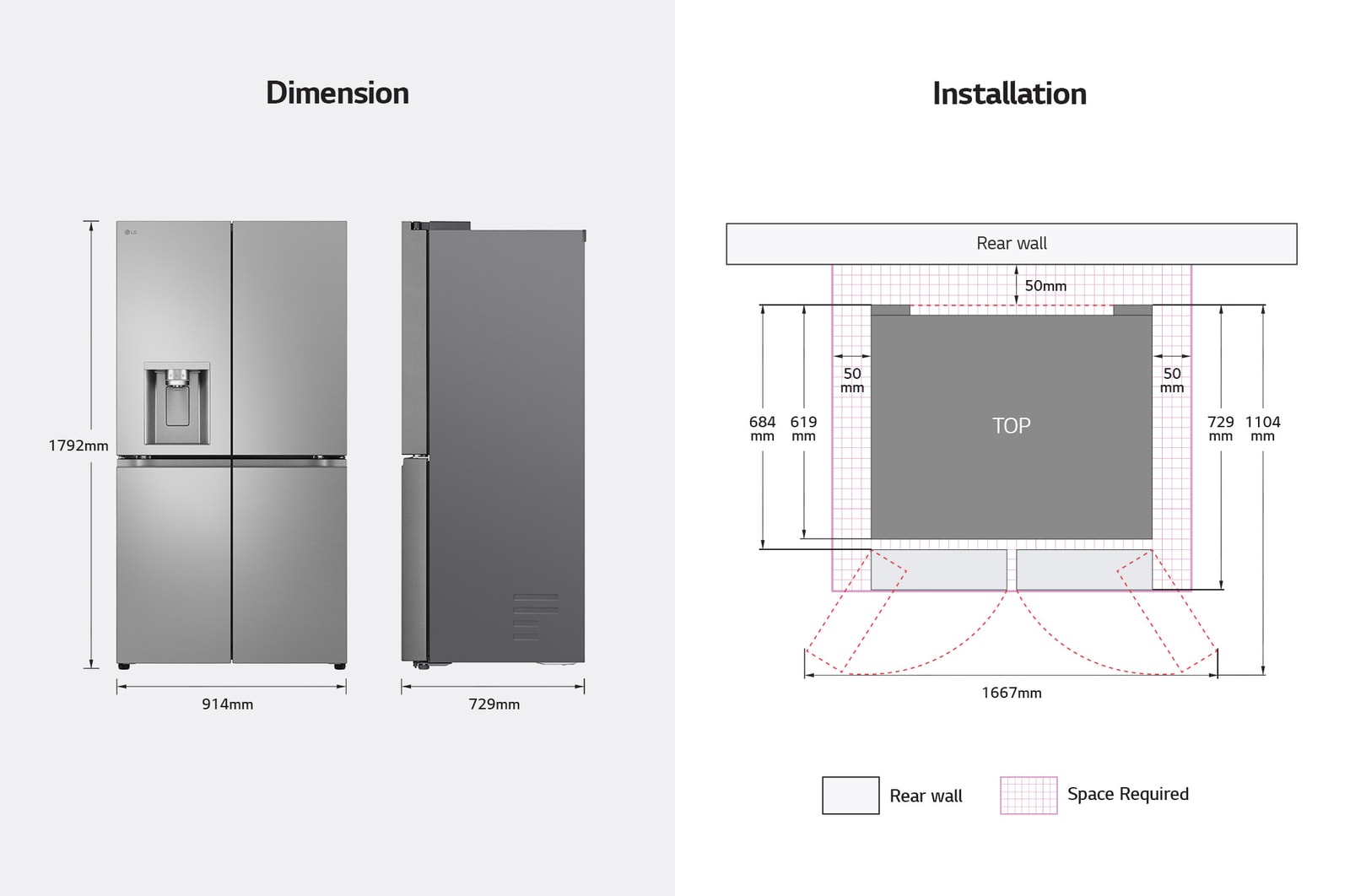 LG GMJ960MBJE Vue de face Dimension