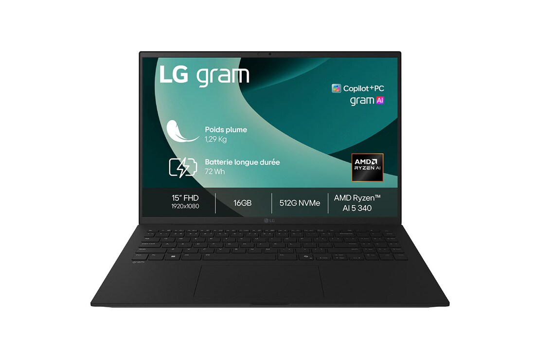 LG gram 15Z80T | Windows 11 Home Next Gen. | 15" | AMD RyzenTM AI 5 340 | 16Go | 512Go, LG 15Z80T-G.AS55F