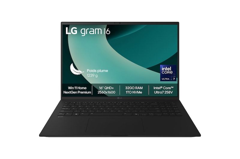 Vue avant de LG gram 16" Copilot+ PC | Windows 11 Home | Intel® Core™ Ultra 7 | 32GO | 1TO 16Z90TL-G