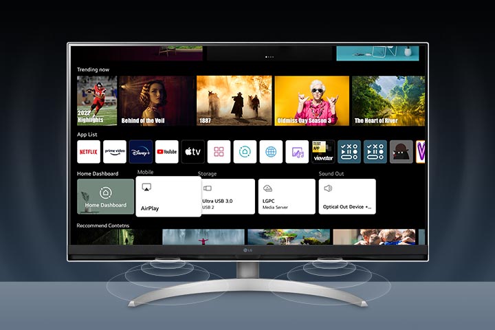 Vous pouvez explorer une variété d’émissions et de films grâce à des applis intégrées avec webos22. Et vivez une expérience en immersion avec 2 haut-parleurs stéréo de 5 W.
