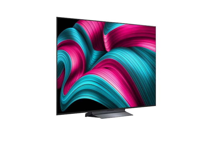 Vue légèrement inclinée de la Smart TV LG OLED evo AI C5 4K.