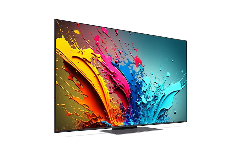Vue latérale légèrement orientée vers la gauche de la TV LG QNED, QNED87