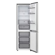 LG fridge freezer (GBBSJ10DEP) top view with matte black fridge on left and cabinet wall on right