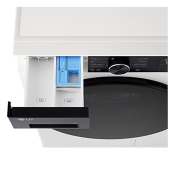 Interior shot featuring LG front load washing machine