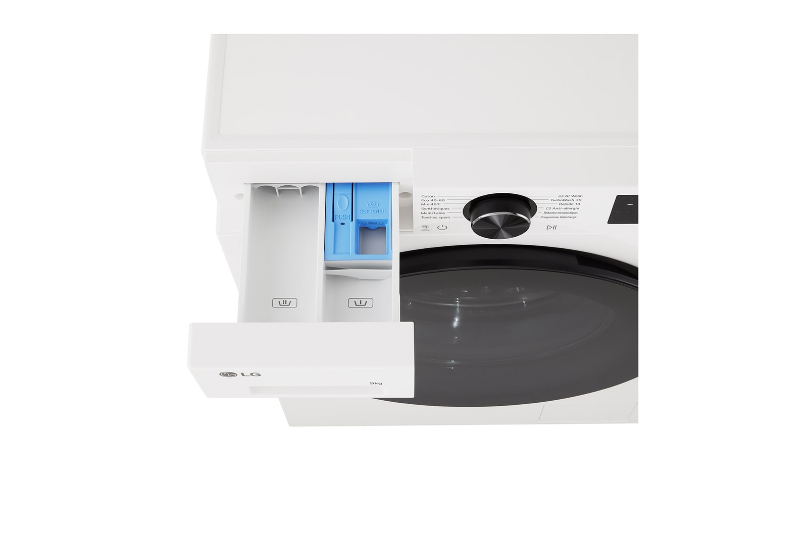 Interior shot featuring LG front load washing machine