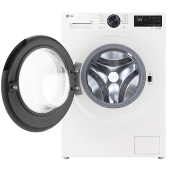 An image showing a washing machine in the living room with an A rating for energy efficiency next to it, consuming 30% less electricity