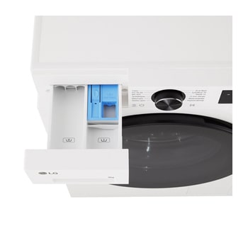 Interior shot featuring LG front load washing machine