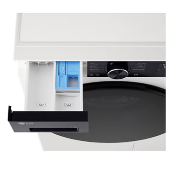 Interior shot featuring LG front load washing machine