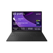 Front view of 17" LG gram AI Laptop, 32GB RAM, Intel® Core™ Ultra Processor, gram Hybrid AI, Obsidian Black with Copilot+ Bloom Wallpaper