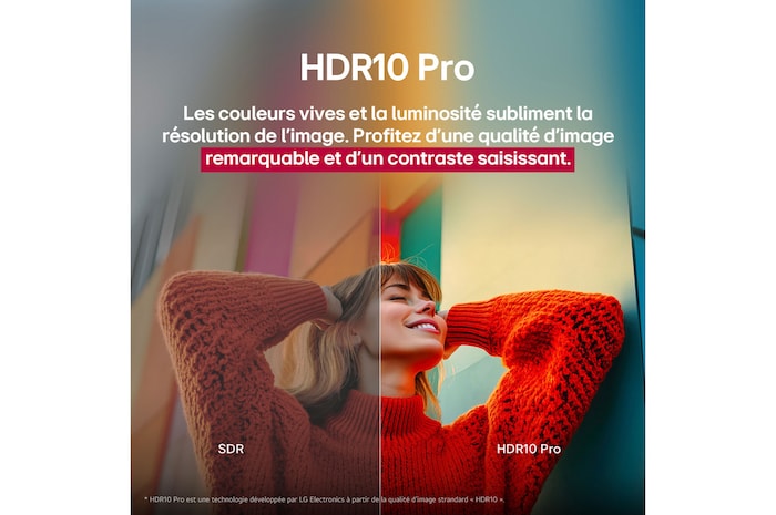 Du contenu de science-fiction est diffusé sur un écran de LG TV. Sur l’écran se trouve l’interface AI Chatbot. L’utilisateur a envoyé un message au Chatbot indiquant que l’écran est trop sombre. Le Chatbot a proposé des solutions à la demande. Toute la scène est également divisée en deux. Un côté est plus sombre, l’autre est plus lumineux, montrant comment le AI Chatbot a résolu le problème pour l’utilisateur automatiquement. Le texte explique que le Al Chatbot peut comprendre les souhaits de l’utilisateur et fournir des solutions de dépannage.